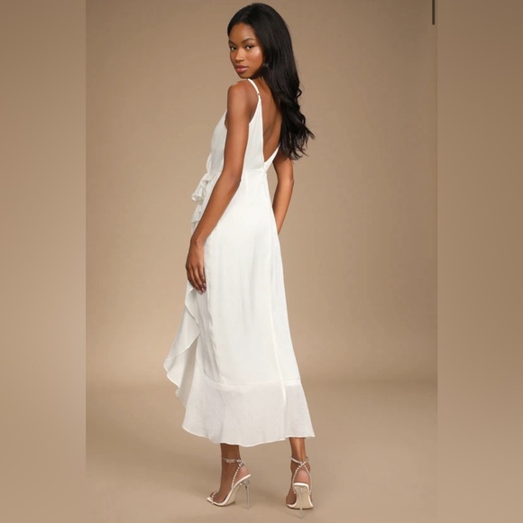 Lulu’s Captivated Beauty White Satin Ruffled Midi Dress - Picture 4 of 13